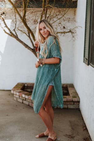 Mikka Sequin Frayed Trim Kimono - Teal - Three Bird Nest