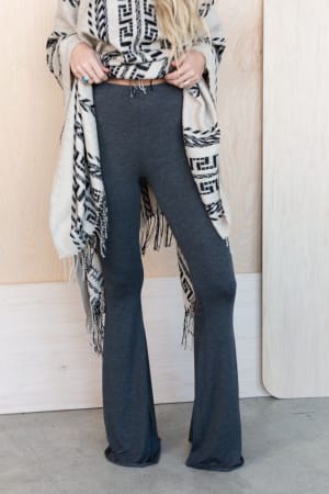 Cher Solid Raw Edge Flare Pant - Charcoal | CORE - Three Bird Nest