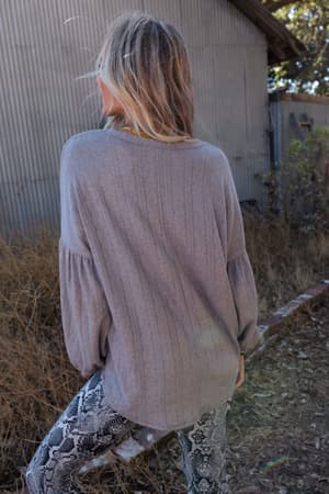 The Nest Sweet Heart Balloon Sleeve Knit Sweater - Gray