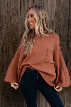 fireside-talks-balloon-sleeve-sweater-rust/Rust