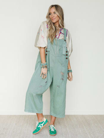 High Hopes Slouchy Denim Overalls - Sage L