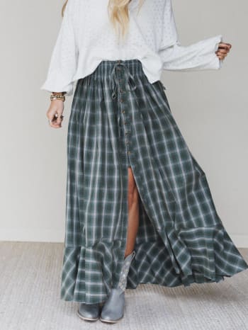 bonfire-bloom-plaid-skirt-olive/Olive