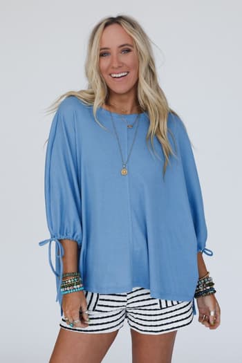 little-lark-puff-sleeve-tee-denim/Blue