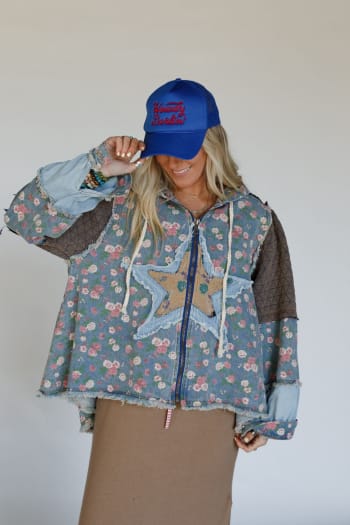 Starlit Petals Hoodie Denim Boho Jacket from Three Bird Nest