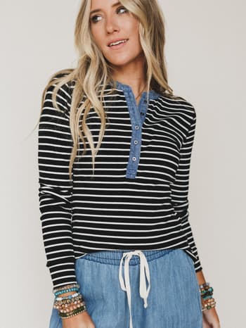 Fieldtrip Stripe Top - Black L / Black
