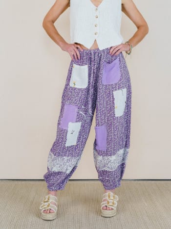Jeanie Patchwork Pants - Lilac S / Lilac