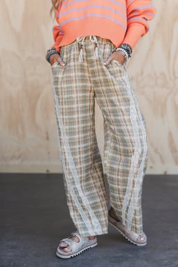 preppy-and-lace-wide-leg-pants-green/Green