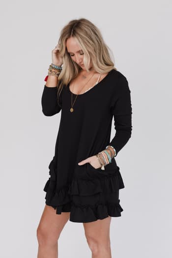 constance-ruffle-hem-long-sleeve-dress-black/Black