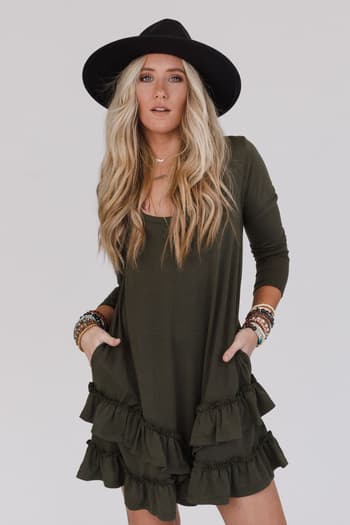 constance-ruffle-hem-long-sleeve-dress-olive-light/Olive