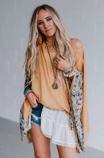 Fallon Embroidered Sleeve Kimono - Mustard  - Three Bird Nest