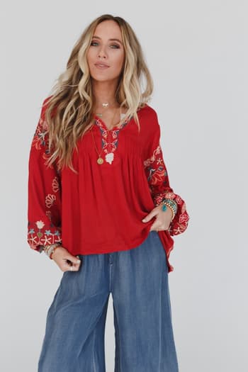 frida-embroidered-dolman-sleeve-top-rust/Red Orange