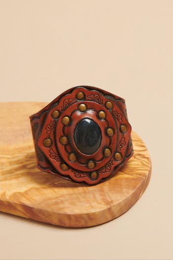 Aegean Boho Leather Cuff Bracelet - Black - Three Bird Nest