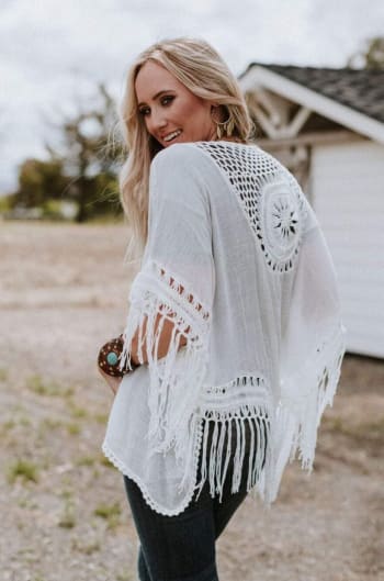 Dreamy Macramé Kimono - White - Three Bird Nest