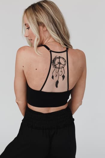 peace-dreamcatcher-tattoo-bralette-black/Black