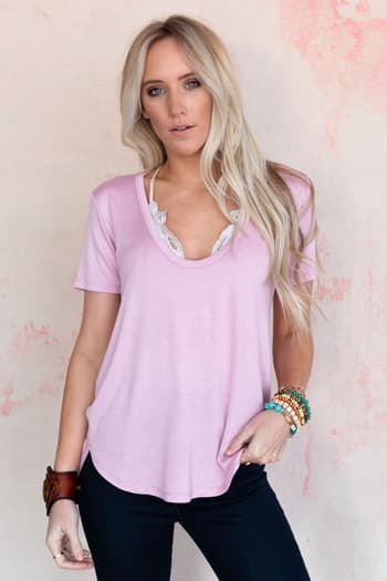 3BN Scoop Neck Bralette Tee - Pink  |  CORE  - Three Bird Nest