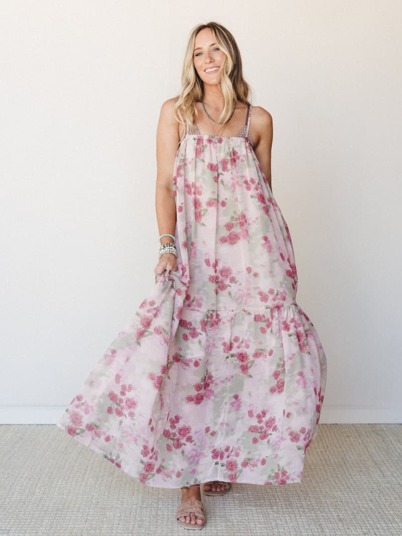 mauve flowy dress Days of Old Floral Maxi - Rose- Size S dark mauve dress