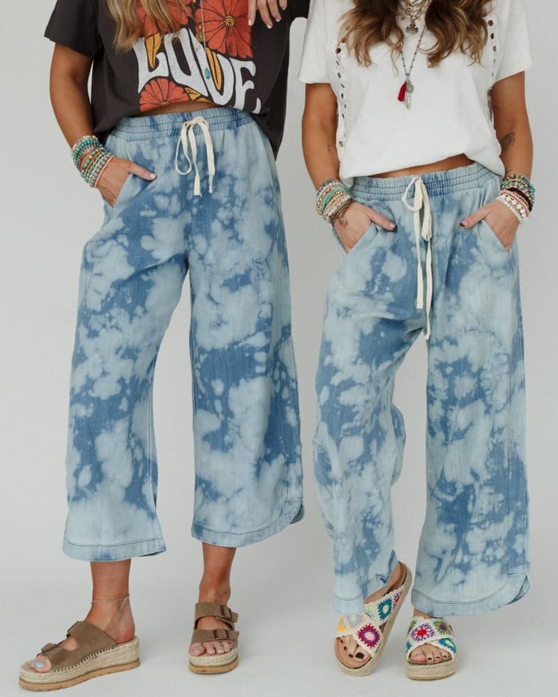 The Nest So Comfy Wide Leg Denim Pant - Bleach Dye Denim – CY Fashion