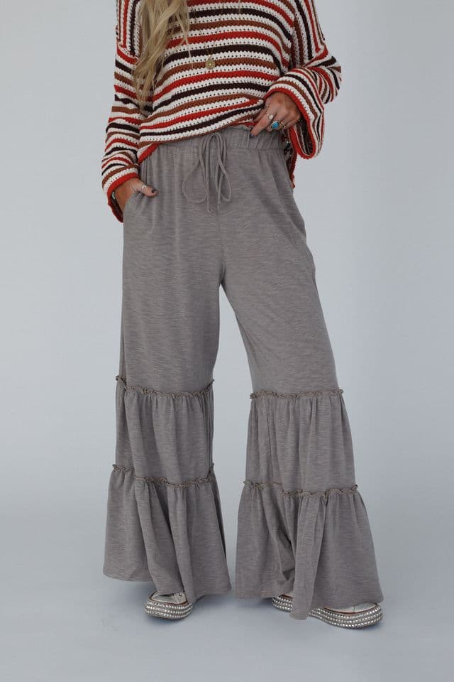 The Nest Milla Ruffled Wide Leg Pants - Burgundy – CY Fashion