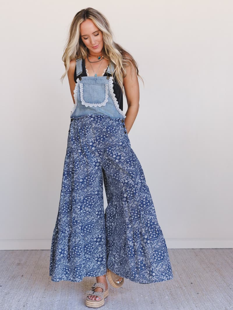 Sunset Paisley Tiered Overalls - Denim – eesome