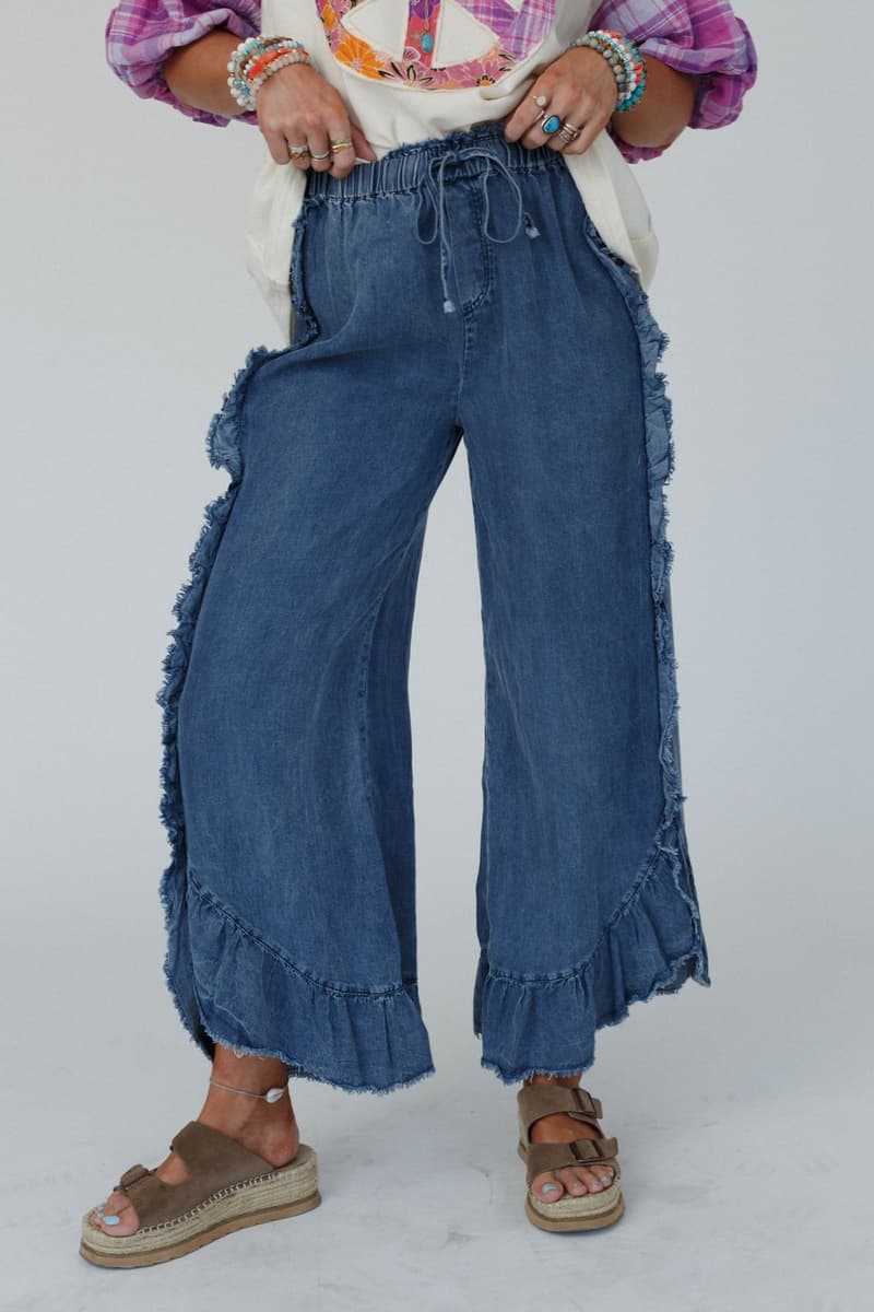 Drift Wave Ruffle Wide Leg Pants - Denim – Easel