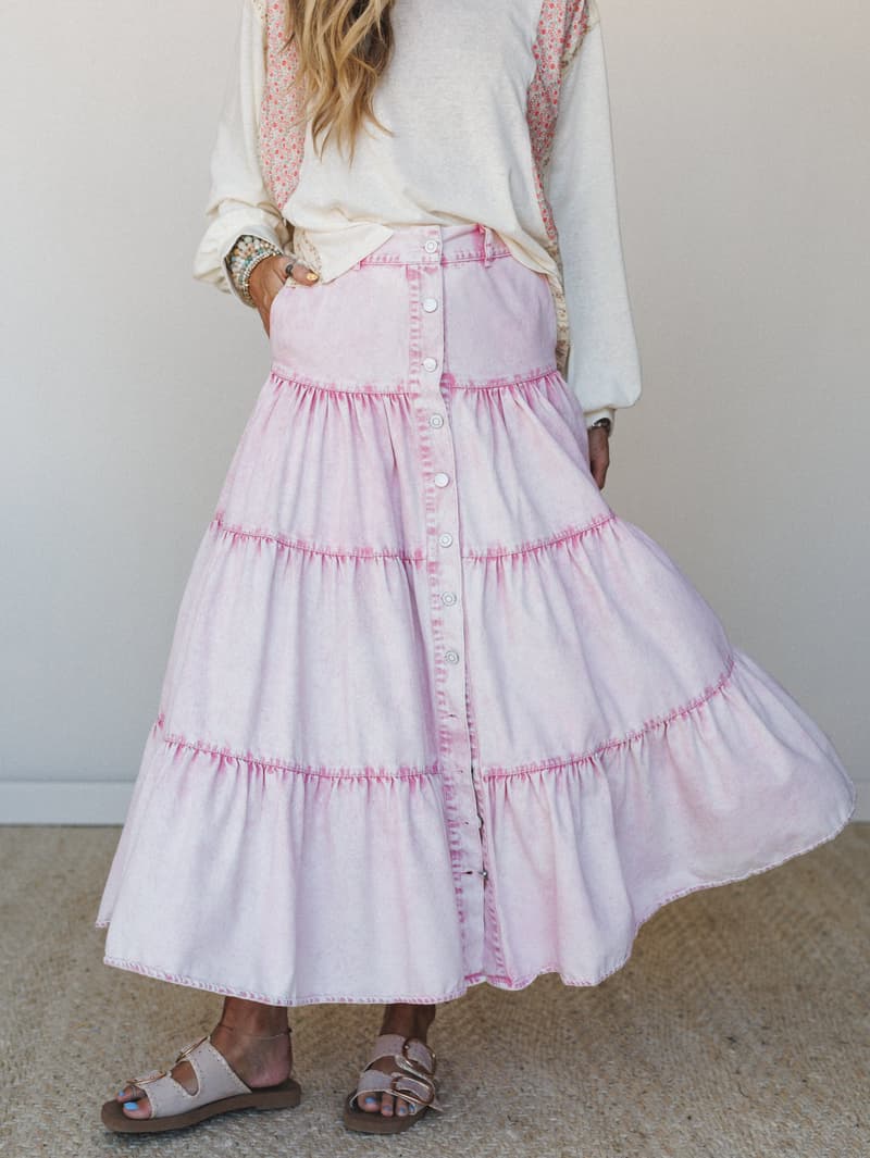 Country Mart Tiered Maxi Skirt - Pink – Davi & Dani