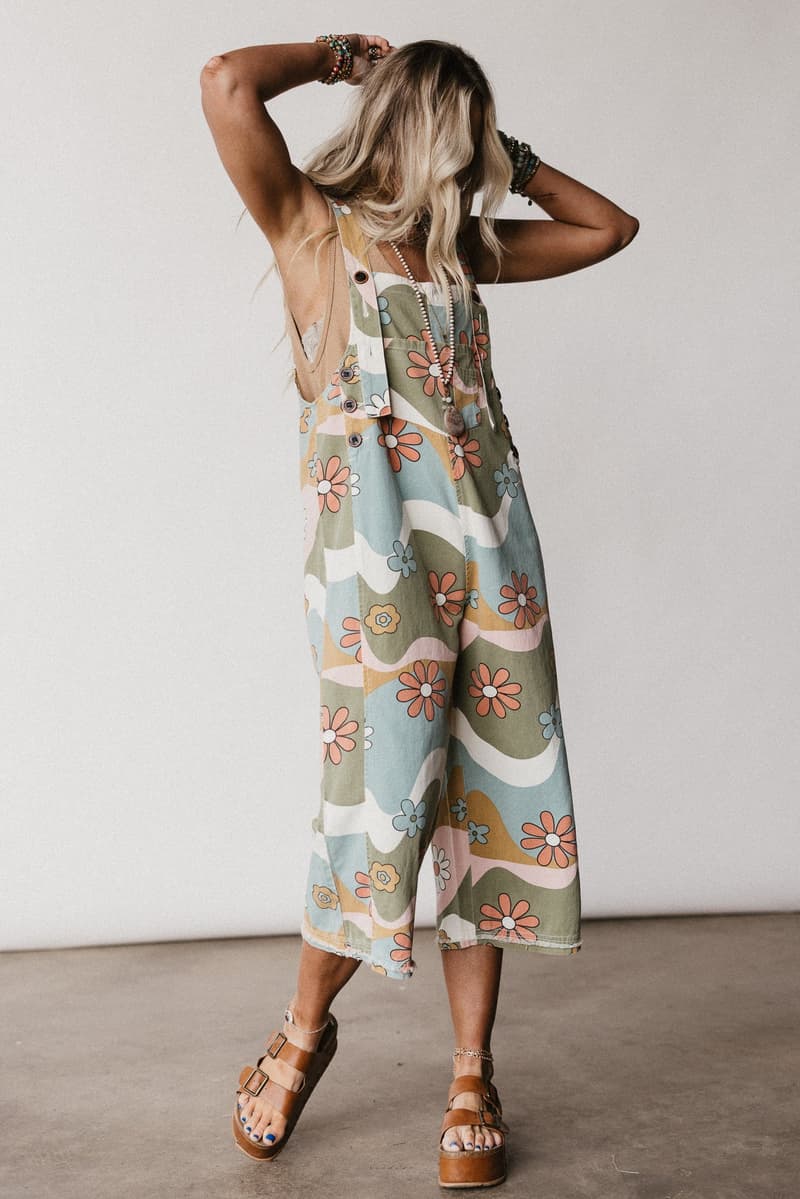High Hopes Slouchy Denim Overalls - Olive Flower – Easel