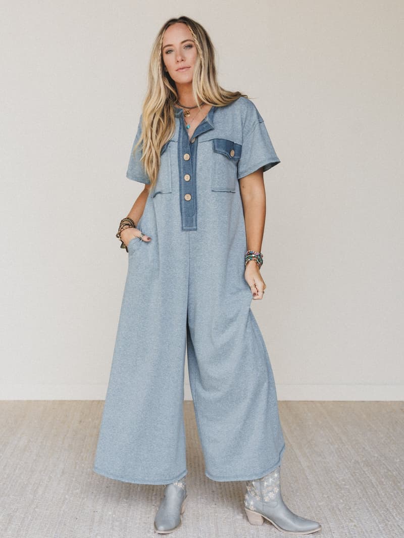 パンツ stein jumpsuit short sleeve Jodi Short Sleeve Jumpsuit - Blue