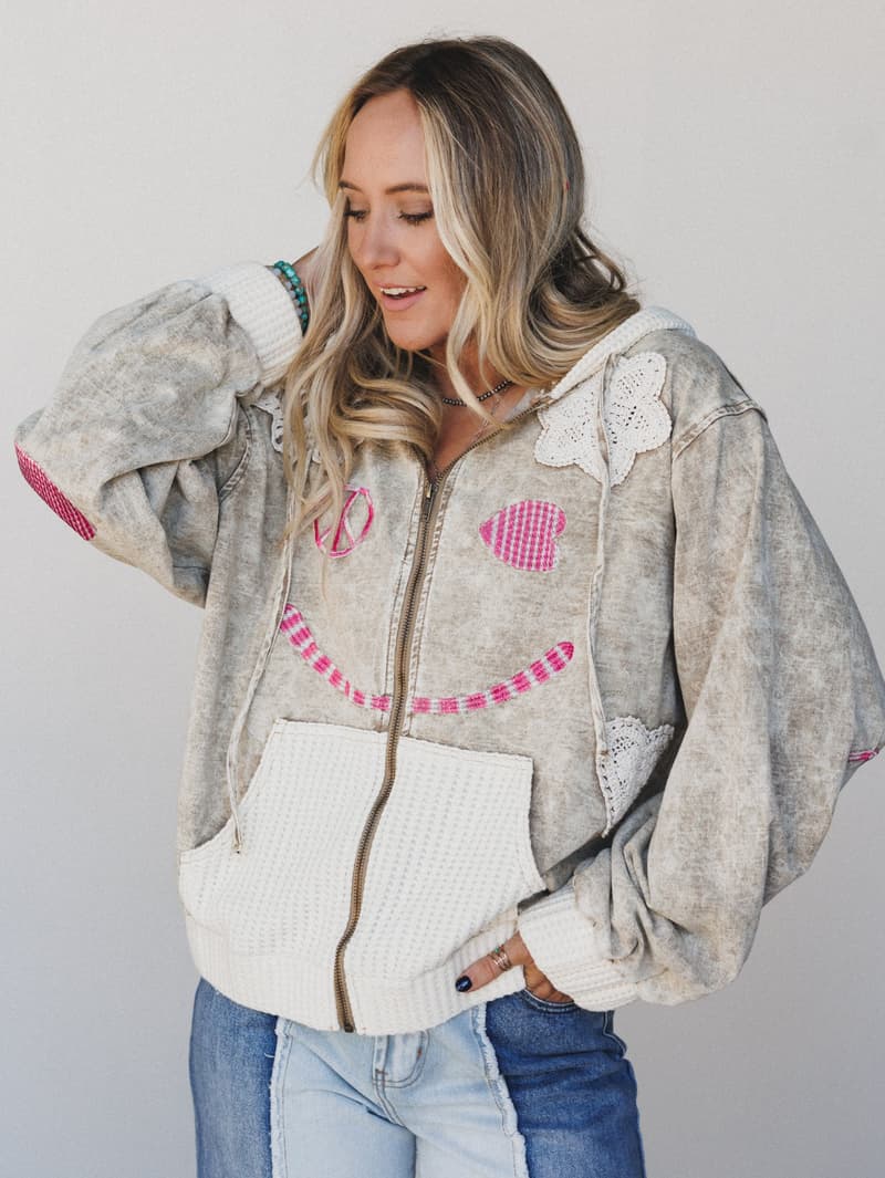 Emblems Of Love Zip Up Hoodie – Three Bird Nest