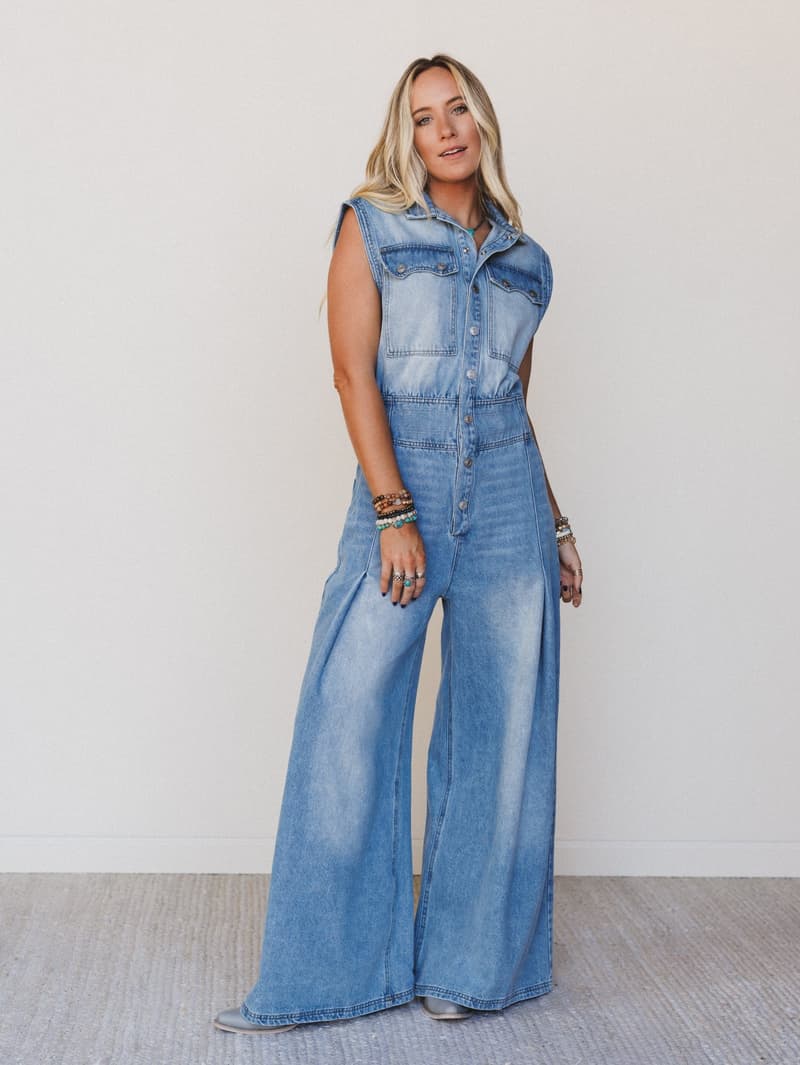 Sami Button Up Jumpsuit - Light Denim – Bucketlist
