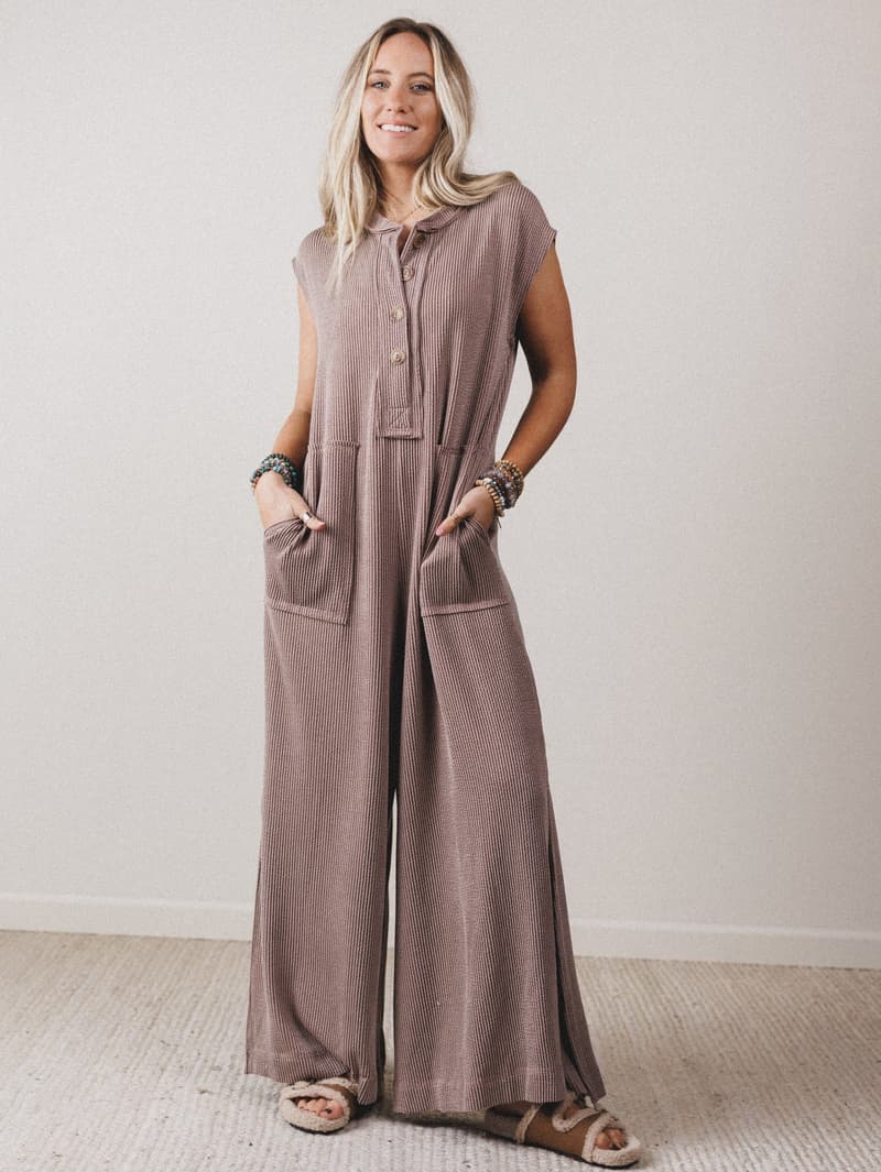 The Nest Madeline Textured Jumpsuit - Charcoal – CY Fashion