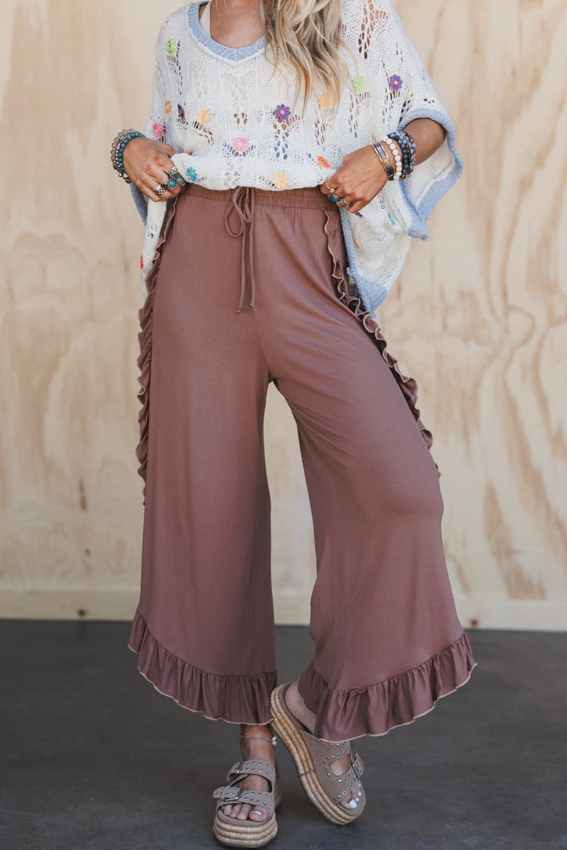 The Nest Saturdays Ruffle Wide Leg Pants - Dark Mocha – CY Fashion
