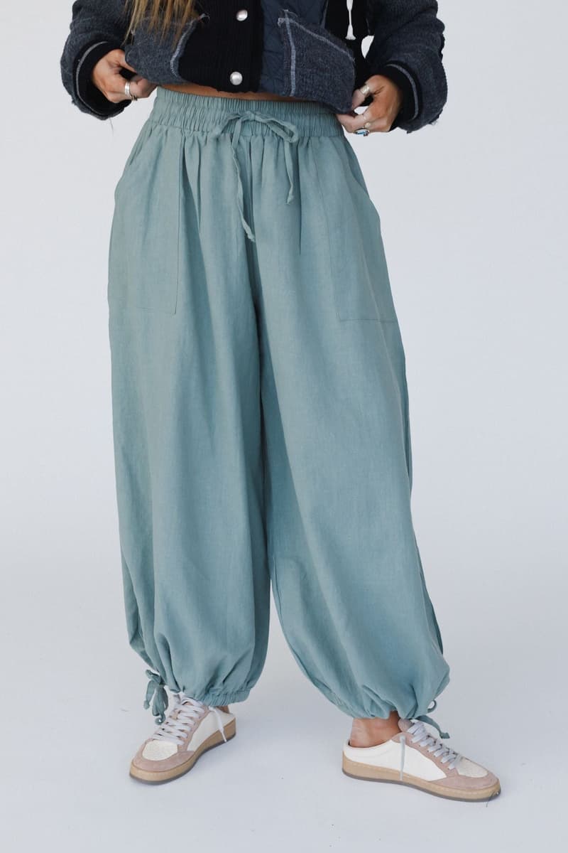 The Nest Theadora Wide Leg Cinched Pants - Light Olive – Leto