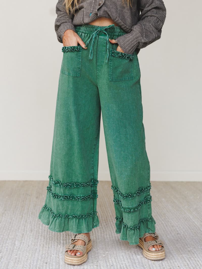 Chase The Horizon Ruffle Pants - Green – Mittoshop