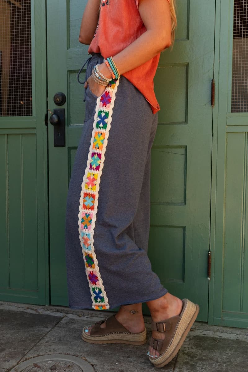 The Nest Love Seeker Crochet Panel Pants - Heather Navy – CY Fashion