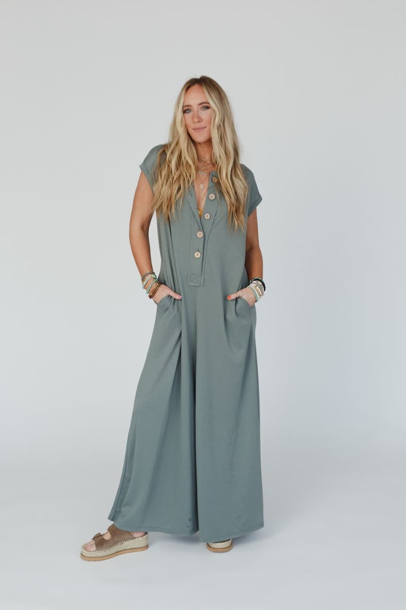 The Nest Davina Wide Leg Jumpsuit - Light Olive – CY Fashion