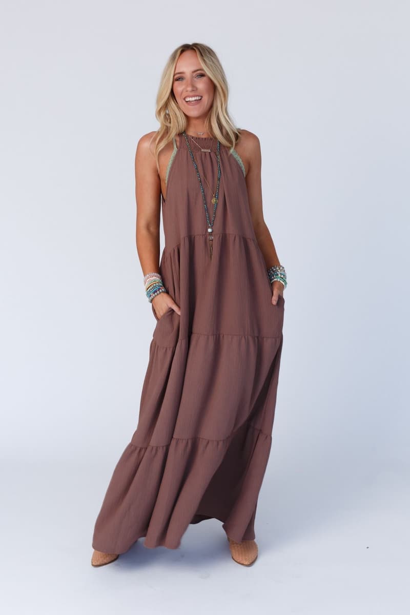 The Nest Scarlett Baby Waffle Tiered Maxi Dress - Mocha – CY Fashion