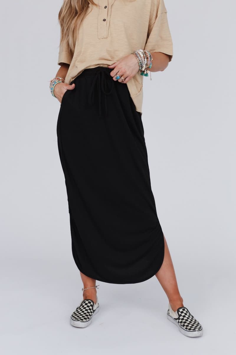 The Nest So Comfy Drawstring Maxi Skirt - Black – CY Fashion