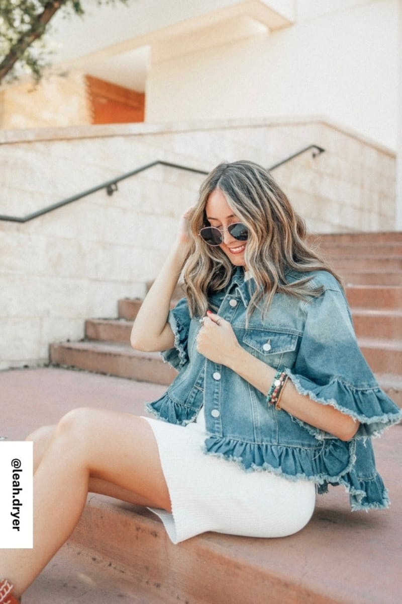 MEER. COLLAR RUFFLES DENIM JACKET (ブルー)