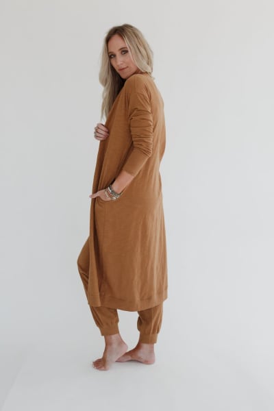 3BN Set to Go Textured Jumpsuit And Cardigan Set - Camel  |  Dresses  - Three Bird Nest