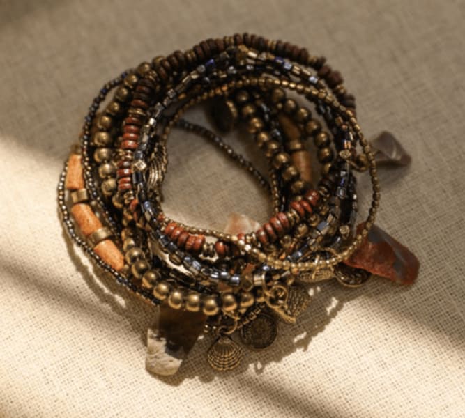 Alyda Boho Stone and Bead Bracelet Set - Brown  - Three Bird Nest