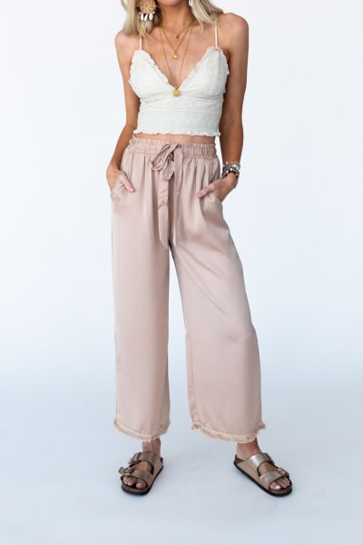 Here To Stay Fringed Culottes - Taupe  |  Bottoms  - Three Bird Nest