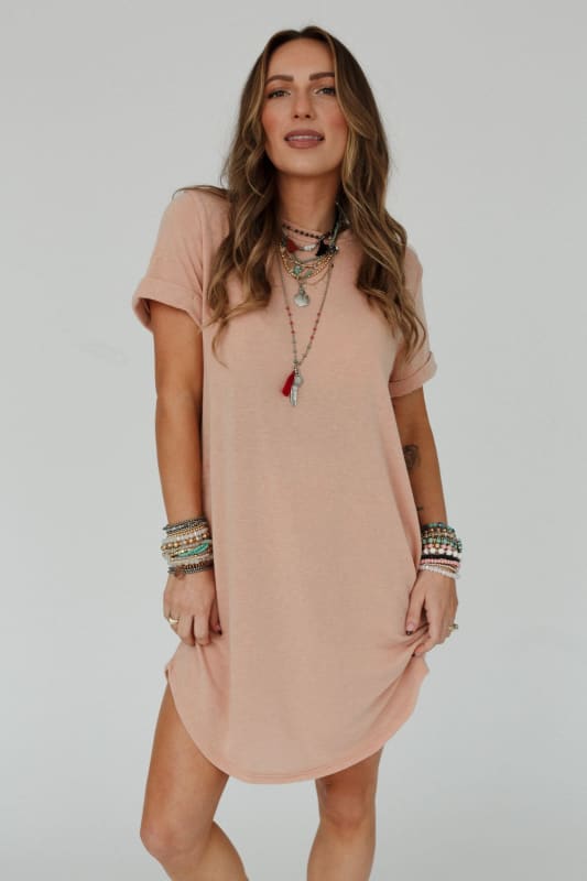 Build Your Brand Ladies Organic Oversized Slit Tee Dress: Abito Donna In Cotone, Taglio Oversize Con Spacco Laterale