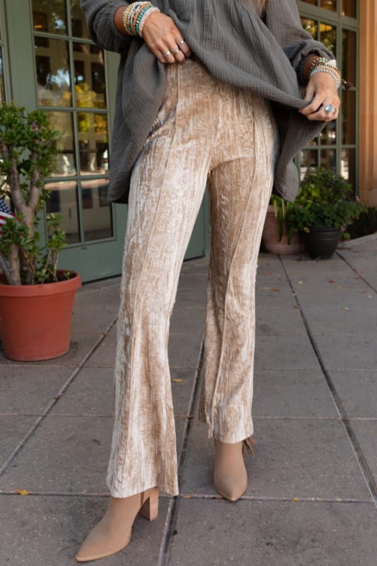 Glow Time Velvet Flare Pants - Taupe