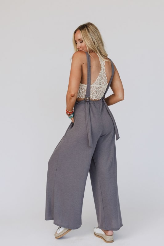 What Goes Around Open Back Jumpsuit - Charcoal | Three Bird Nest