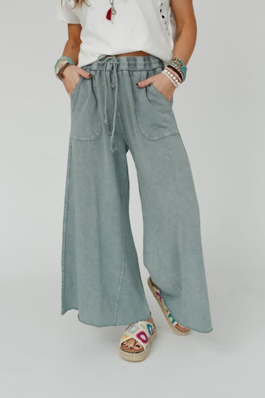 Relaxing Robin Wide Leg Pant - Faded Teal