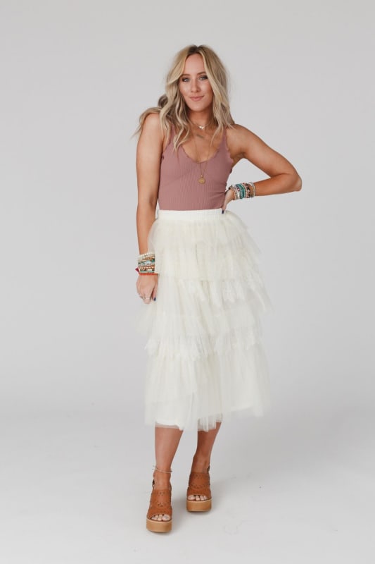 So Loved Tiered Lace Skirt - Ivory