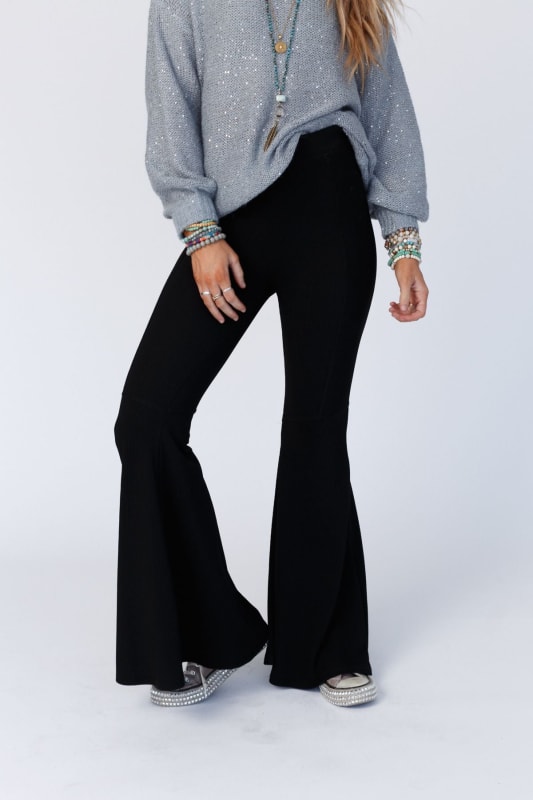 Black flare trousers with rib detail - PULL&BEAR