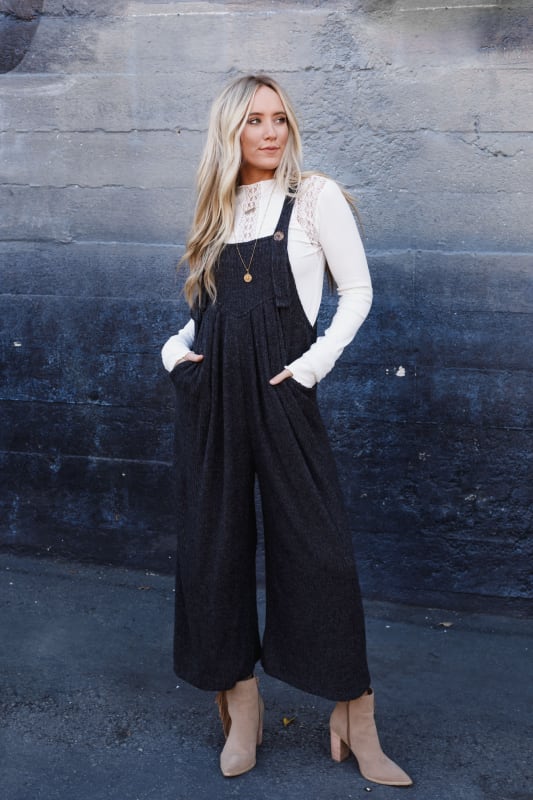 Black knit overalls sales