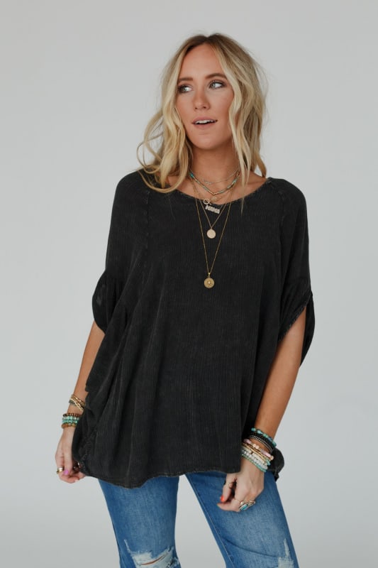 Floral Applique Notched Dolman Sleeve Top main image 0