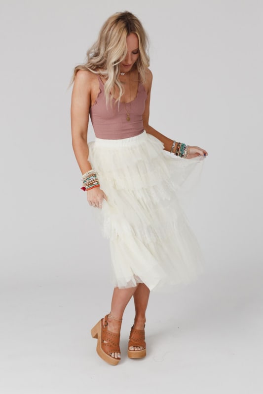 So Loved Tiered Lace Skirt - Ivory